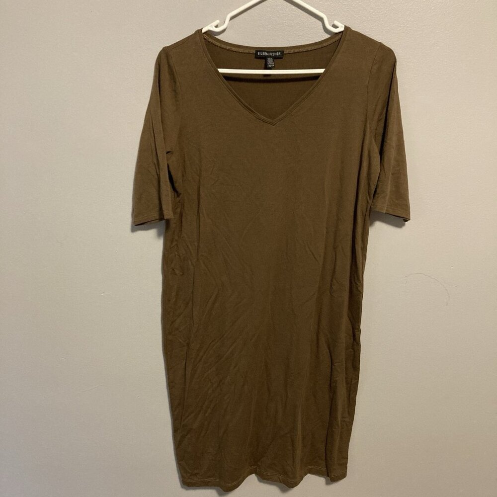 Eileen Fisher Tshirt Dress Copper Brown Made In USA Size XS